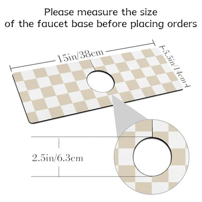 Light Brown White Checkered Kitchen Sink Splash Guard Faucet Mat,Faucet Non-Slip Absorbent Mat,Farmhouse Sink Splash Guard Behind Faucet for Kitchen Bathroom, 15"x5.5" - color: Drying Faucet Mat 1