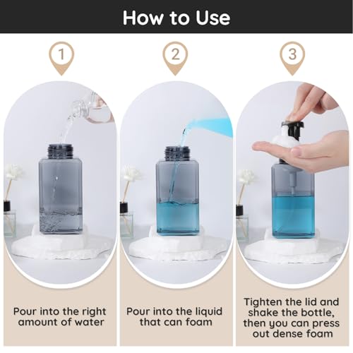 Segbeauty Empty Foam Soap Dispenser Pump Bottles 15.2oz 2pcs, Refillable Foaming Hand Soap Dispenser, 450ml Gray Foam Bottle with Waterproof Stickers, Plastic Square Liquid Foaming Container BPA Free - color: Gray, style: 2pcs 15.2oz