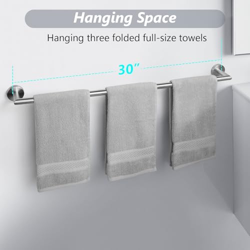 JunSun Towel Bar 30 Inch Bathroom Towel Rack Heavy Duty Bath Towel Holder Modern Towel Rod Brushed Silver Towel Hanger Bathroom Accessories Silver Towel Rail Stainless Steel Single Bar Brushed Nickel - color: Brushed Nickel, size: 30 Inch