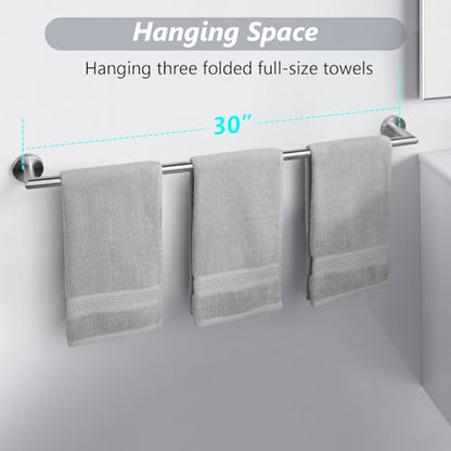 JunSun Towel Bar 30 Inch Bathroom Towel Rack Heavy Duty Bath Towel Holder Modern Towel Rod Brushed Silver Towel Hanger Bathroom Accessories Silver Towel Rail Stainless Steel Single Bar Brushed Nickel - color: Brushed Nickel, size: 30 Inch