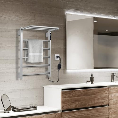 Heated Towel Racks, 5 Bars Towel Warmer with 24hr Timer Stainless Steel Wall Mounted Electric Towel Warmers for Bathroom - color: Nickel