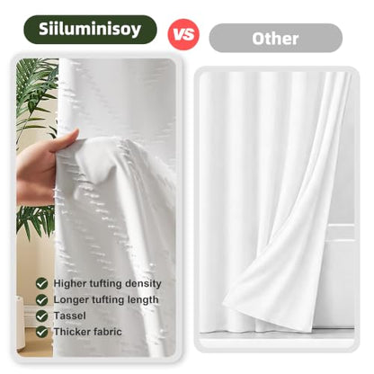 Siiluminisoy White Shower Curtain Fabric Boho Shower Curtain Cloth Textured Tufted Chevron Elegant Shower Curtains Waterproof for Bathroom 72" x 72" - color: A White, size: 72"W x 72"L (Pack of 1)
