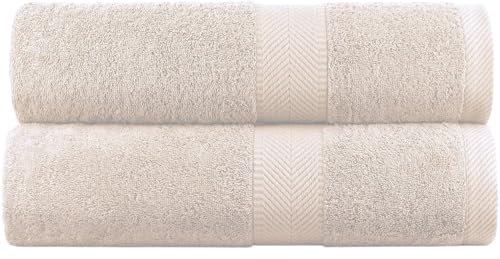 BY LORA 2-Pack Oversized Bath Sheets, Terry Cotton Hotel Large Towels, Beige - color: Beige, size: Bath Sheet 2-Pack