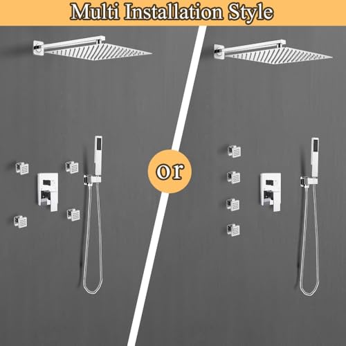 Shower Faucet Set with Body Jets 10 Inch Polished Chrome Shower Head Handheld Shower Combo Set High Pressure Wall Mount with Rough-in Valve, Polished Chrome - color: Polished Chrome, style: 10"- 3 Function