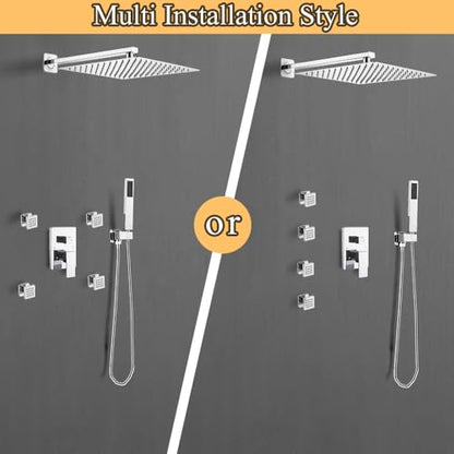 Shower Faucet Set with Body Jets 10 Inch Polished Chrome Shower Head Handheld Shower Combo Set High Pressure Wall Mount with Rough-in Valve, Polished Chrome - color: Polished Chrome, style: 10"- 3 Function