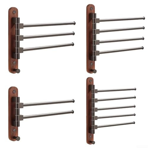 Wood Swivel Towel Rack Wall Mounted, 2-5 Arm Rotating Towel Bar Holder for Bathroom Kitchen, Rustproof Aluminum Alloy and Wood Towel Hanger Organizer(4) - size: 4