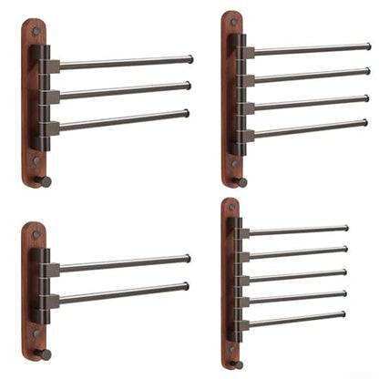 Wood Swivel Towel Rack Wall Mounted, 2-5 Arm Rotating Towel Bar Holder for Bathroom Kitchen, Rustproof Aluminum Alloy and Wood Towel Hanger Organizer(4) - size: 4