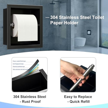 Neodrain Matte Black Recessed Toilet Paper Holder,for Standard/Mega Roll | 304 Stainless Steel,Built-in Wall Toilet Paper Holder ,Stylish Mega Roll Tissue Dispenser for Bathroom, RV - color: Matte Black