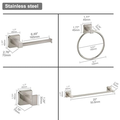 Bathroom Hardware Accessories Set 4 Pieces, Brushed Nickel Stainless Steel Towel Bar Set, Includes 20In Towel Bar, Towel Ring, Robe Towel Hooks,Toilet Paper Holder, Bathroom Towel Rack Set - color: Brushed Nickel, size: 20Inch
