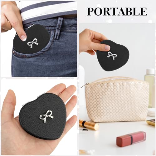 Qianyu Compact Folding Heart Shaped Double-Sided 1X/2X Magnifying Mini Glitter Makeup Mirror with PU Leather for Women Home, Office and Travel (Silver) - color: Silver