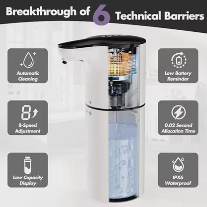 Automatic Soap Dispenser,Liquid Hand Soap Dispenser for Bathroom Kitchen,8 Adjustable Levels,12.4 oz/350mL Touchless Dispenser,Rechargeable 2000mAh (White-Liquid)