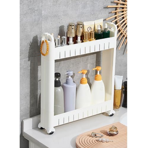 Slim Storage Car Durable Slim Storage Cabinet with Wheels Narrow Shelf Rack for Kitchen,Bathroom,Study,Office,Etc (2 Tier) - size: 2 Tier