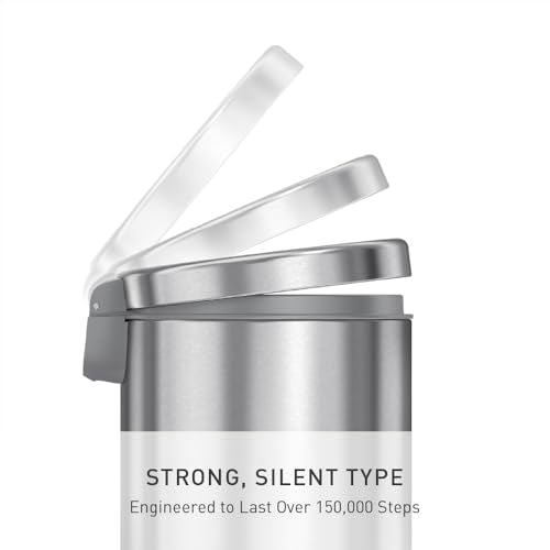simplehuman Round Step Can, 4.5L / 1.2 Gallon Compact Bathroom Trash Can, 150,000-Step Pedal, Lid Shox® Silent Close, Removable Inner Bucket, Brushed Stainless Steel - color: Brushed, size: 4.5 Liter / 1.2 Gallon