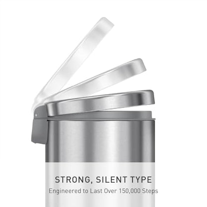 simplehuman Round Step Can, 4.5L / 1.2 Gallon Compact Bathroom Trash Can, 150,000-Step Pedal, Lid Shox® Silent Close, Removable Inner Bucket, Brushed Stainless Steel - color: Brushed, size: 4.5 Liter / 1.2 Gallon