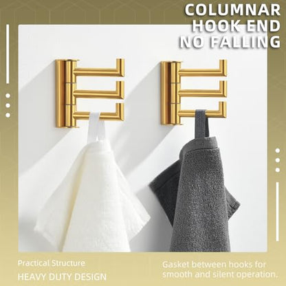 Angle Simple Towel Hooks, Swivel Bathroom Hook, Brushed Dark Gold, 2 Pack | SUS304 Stainless Steel, Folding 3 Arms, Kitchen Hand Towel Dishcloth Holder, Space Saver Fits Narrow Spot, Screws Mounted - color: Brushed Dark Gold, size: 2 Pack