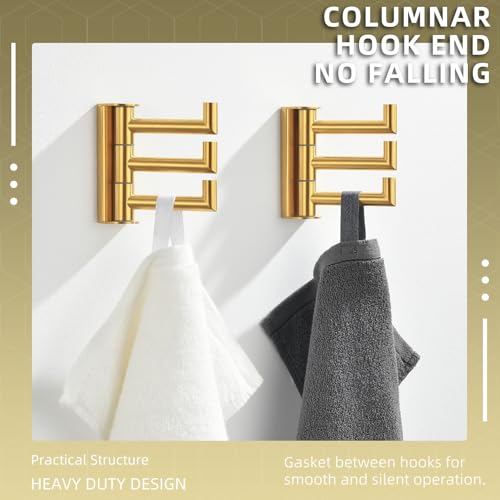 Angle Simple Towel Hooks, Swivel Bathroom Hook, Brushed Dark Gold, 2 Pack | SUS304 Stainless Steel, Folding 3 Arms, Kitchen Hand Towel Dishcloth Holder, Space Saver Fits Narrow Spot, Screws Mounted - color: Brushed Dark Gold, size: 2 Pack