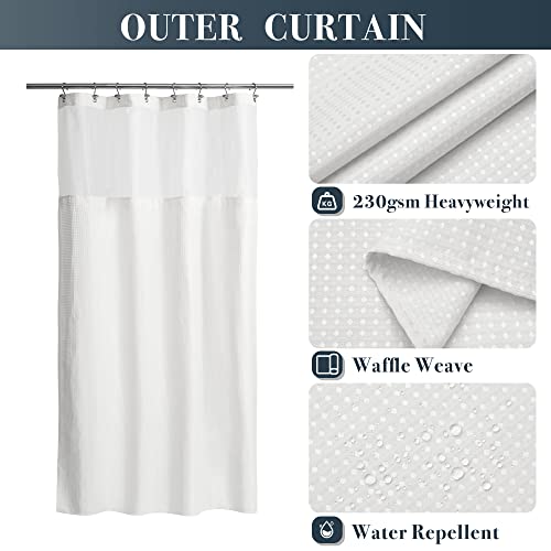 N&Y HOME 48 x 72 Waffle Weave Shower Curtain with Snap-in Liner Set White | 12 Metal Hooks Included, Snap on/off Fabric Liner, Hotel Style & Mesh Top Window, Machine Washable, 48x72 Shower Stall Size - color: White, size: 48"W x 72"L (Pack of 1)