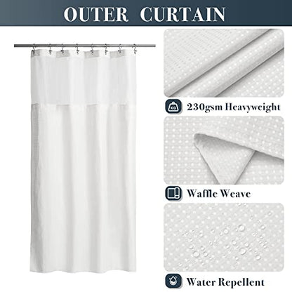 N&Y HOME 48 x 72 Waffle Weave Shower Curtain with Snap-in Liner Set White | 12 Metal Hooks Included, Snap on/off Fabric Liner, Hotel Style & Mesh Top Window, Machine Washable, 48x72 Shower Stall Size - color: White, size: 48"W x 72"L (Pack of 1)