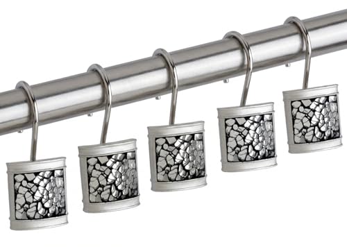 Creative Scents Silver Shower Curtain Hooks Decorative | Set of 12 | Crackled Glass Shower Curtain Rings - style: Shower Curtain Hooks
