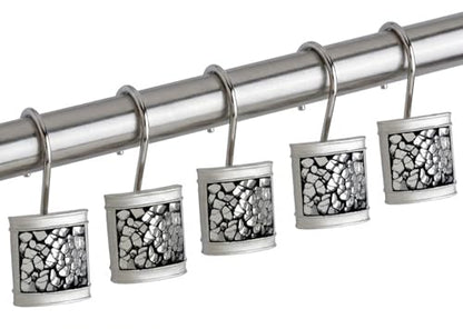 Creative Scents Silver Shower Curtain Hooks Decorative | Set of 12 | Crackled Glass Shower Curtain Rings - style: Shower Curtain Hooks