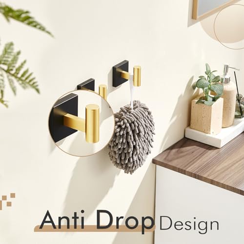 KOKOSIRI Robe Hooks for Bathrooms Towel Hook Wall Mounted Coat Hooks, Bathroom Hardware 2 Pack Black with Gold Stainless Steel B1013GDK-P2 - color: Black Gold, size: 2 Pack