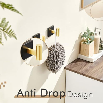 KOKOSIRI Robe Hooks for Bathrooms Towel Hook Wall Mounted Coat Hooks, Bathroom Hardware 2 Pack Black with Gold Stainless Steel B1013GDK-P2 - color: Black Gold, size: 2 Pack