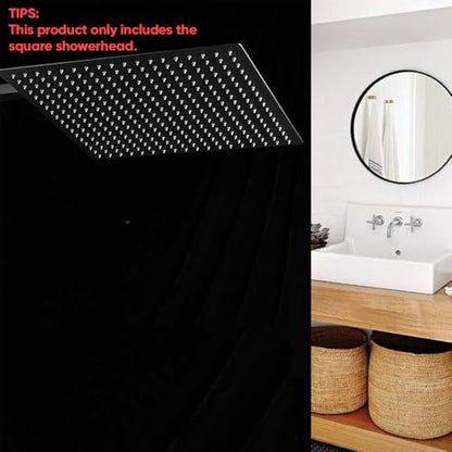16 In Rain Shower Head High Pressure Rainfall Shower Head Matte Black | Square Rain Bathroom Showerhead, High Flow, Large Stainless Steel, Ceiling Mounted, Wall Mounted, Waterfall Full Body - color: Black, size: 16 Inch