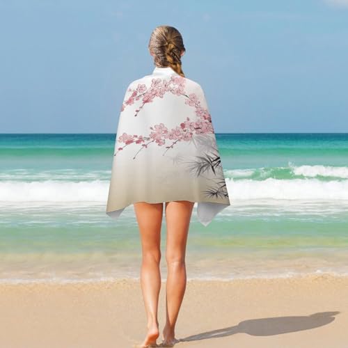 Bamboo and Cherry Blossoms Beach Towel Classic Super Absorbent Quick Dry Pool Towel Extra Large Soft Bath Towels Oversized Swim Towels Travel Beach Blanket for Adult Men Women 51 X 31 Inches