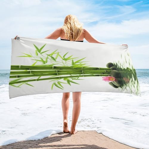 Green Bamboo Lotus Bath Towel Highly Absorbent,Beach Towels for Men Women,Pool Towel Bathroom Essential for Beach,Gym,Travel, Camp
