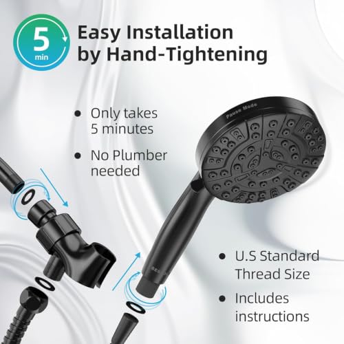 Shower Head, 9 Settings High Pressure shower head with handheld, Built-in Pause Mode & Power Wash, Non-Clogging Nozzles, 6ft Hose,Bracket (Matte Black) - color: Matte Black