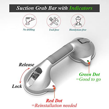 16.5inches Balance Assist Bathroom Shower Handle,Suction Bath Grab Bar with Indicators (Silver/Grey) - size: 16.5 Inch (Pack of 1)