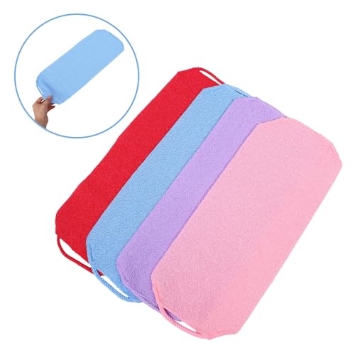 WOONEKY 4pcs Exfoliating Bath Washcloth Set for Body Scrub with Pull Strap, Super Absorbent Fabric Towels for Home and Bathroom Use, Versatile Shower Back Bath Scrub Towels for Sensitive