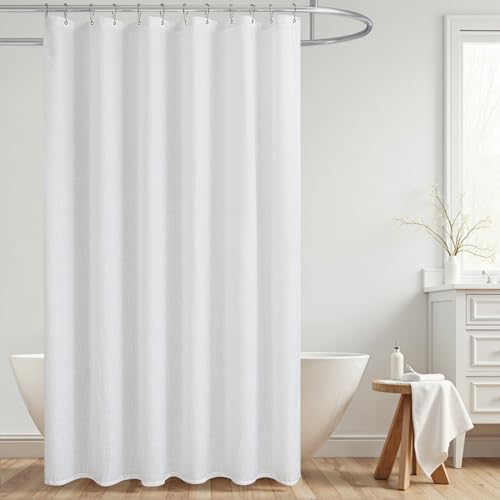White Shower Curtain Fabric,Linen Washable Cloth Boho Farmhouse Sheer Semi Transparent Faux Cotton Textured Not See Through Simple Waterproof Shower Curtains for Bathroom Set 72x72 72 Inch Long - color: White, size: 72"W x 72"L (Pack of 1)
