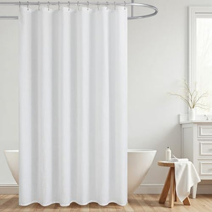 White Shower Curtain Fabric,Linen Washable Cloth Boho Farmhouse Sheer Semi Transparent Faux Cotton Textured Not See Through Simple Waterproof Shower Curtains for Bathroom Set 72x72 72 Inch Long - color: White, size: 72"W x 72"L (Pack of 1)