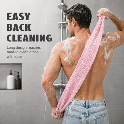 1Pack Pink Japanese Exfoliating Scrub Towel 120CM Long Back Scrubber | Soft 3D Weaving Washcloth for Sensitive Skin - color: Pink