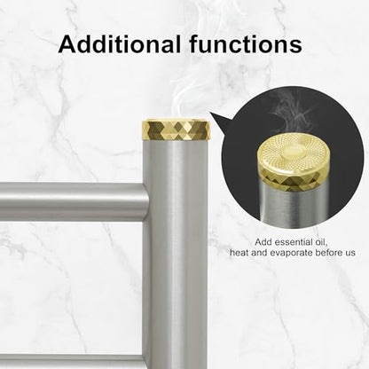 Electric Towel Warmer Rack,Heating Towel Warmer,Timer & Temperature Control,Wall-Mounted Plug-in for Bathroom,Brushed,Stainless Steel,8-Bar(27.56x20.87x4.41in) - color: Round-matte Brushed With Gold Top, size: 8 Bars