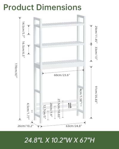 SMIBUY Bathroom Storage Shelf, Bamboo Over-The-Toilet Organizer Rack, Freestanding Toilet Space Saver with 3-Tier Adjustable Shelves (White) - color: White