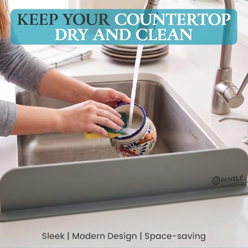 BENTLE Silicone Sink Splash Guard for Kitchen Sink - Modern Faucet Splash Guard, Non-Slip Countertop Water Protector, Dishwater Safe, Gray (19.2 x 1.9 x 3.3")