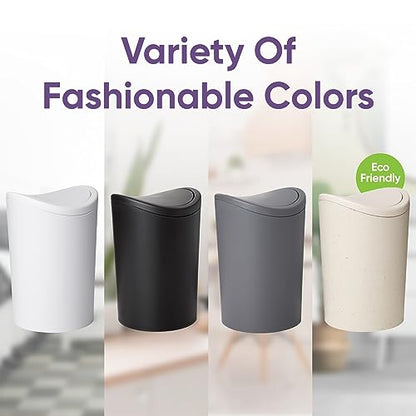 Superio Mini Bathroom Trash Can with Lid, Modern Mini Waste Bin with Swing Lid (1 1/2 Gallon, 6 Liter) Plastic Garbage Can for Kitchen, Bathroom, Bedroom, Office, Under Desk (1, Taupe) - color: Taupe