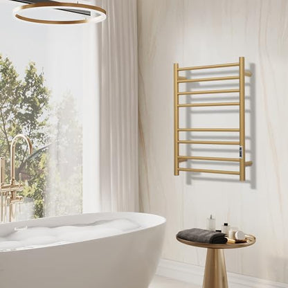 Electric Heated Towel Warmer - Wall Mounted Bathroom Towel Rack, Plug-in Design & Gold Brushed Stainless Steel Finish 8 Bar Gold with Timer & Temperature Control - color: Gold With Timer 8 Bar Etw44-2, size: 8 Bar