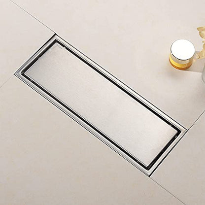 12 Inch Brushed Nickel Linear Shower Drain Pipe with Tile Insert Grille, Removable Hidden Cover, SUS304 Stainless Steel Rectangular Floor Drain - color: Brushed Nickel