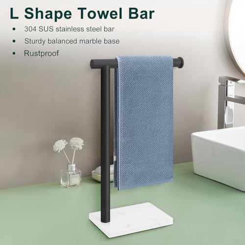 Hand Towel Holder, Hand Towel Stand for Bathroom with Marble Base, 304 Stainless Steel L Shape Hand Towel Rack Bar Standing for Vanity Kitchen Countertop, Matte Black - color: Matte Black