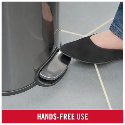 Rubbermaid Stainless Steel Semi-Round Step-On Trash Can, 1.6-Gallon, Charcoal, Small Wastebasket with Lid for Home/Kitchen/Bathroom/Office - style: Semi-Round Step-On