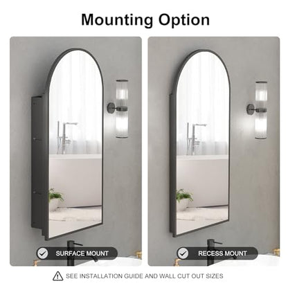 Black Arched Medicine Cabinet,Recessed Medicine Cabinet for Bathroom | Arched Mirror Cabinet with Storage,Black Metal Framed Medicine Cabinet,Wall Mounted,Full Assembled,16x31 Inch - color: Matte Black