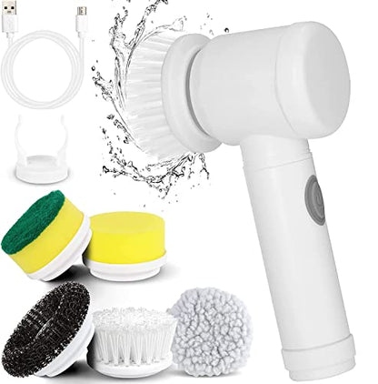 Electric Spin Scrubber, Cordless Electric Cleaning Brush Waterproof Power Scrubber with 5 Replaceable Brush Heads, Handheld Shower Scrub Brush for Cleaning Kitchen Dish Sink Tub Floor Wall Tile Window