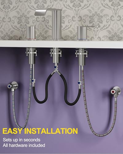 2 Pack Brushed Nickel Waterfall Bathroom Faucet for Sink 3 Hole Widespread | Bathroom Sink Faucets with Pop-up Drain and Supply Lines Stainless Steel 2-Handle Bathroom Sink Faucet by Homevacious - color: Brushed Nickel X 2, size: 8 Inch Widespread