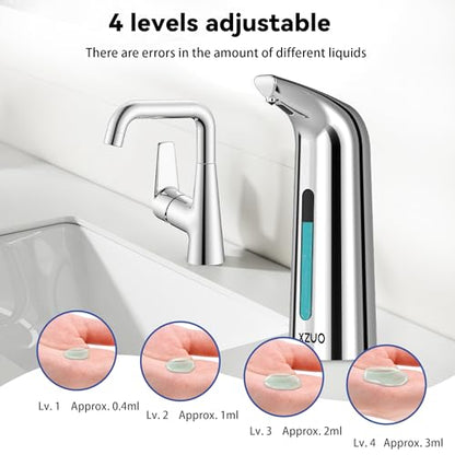 Automatic Soap Dispenser, 13oz/400ml for Bathroom & Kitchen No Touch | Plastic Material Soap Holder,4-Level Adjustable Touchless Hand Soap Dispenser ,Battery Operated Electric Dispenser - color: Silver