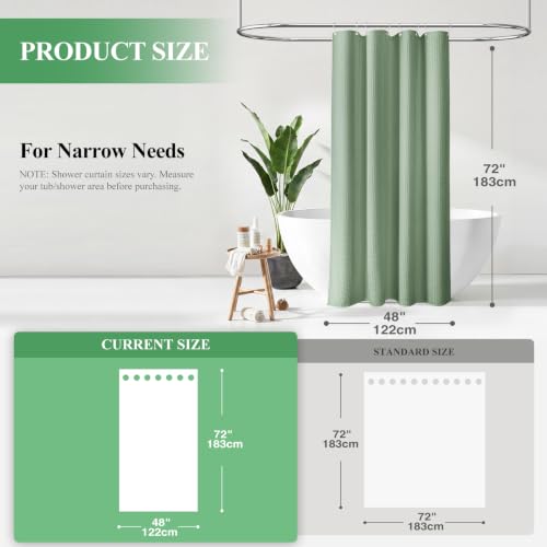 Stall 3 in 1 Waffle Shower Curtain Set with Liner 48x72 Sage Green | 48 Inch Wide, Waterproof Clear PEVA Liner, 256GSM Heavy Duty Fabric, Hotel Luxury Shower Curtains for Bathroom, 8 Hooks - color: A Sage Green, size: 48"W x 72"L (Pack of 1)