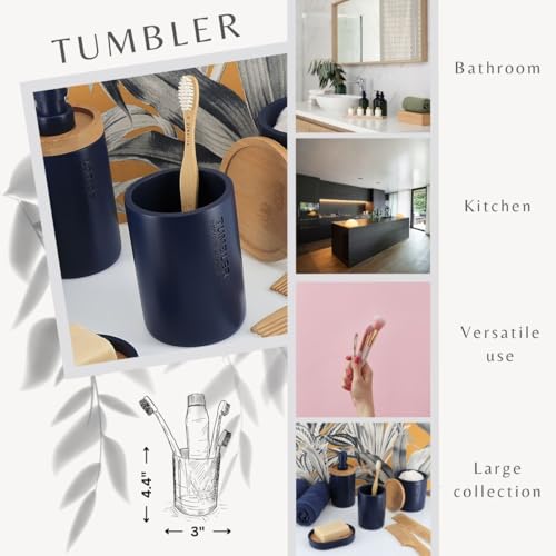 Bathroom Cup, Toothbrush & Toothpaste Holder, Resin, Matte Navy Blue | Compact, Vanity Organizer for Toothbrushes, Razors & Makeup Brushes, Easy to Clean Surface, Durable Construction - color: Navy Blue