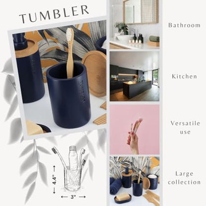 Bathroom Cup, Toothbrush & Toothpaste Holder, Resin, Matte Navy Blue | Compact, Vanity Organizer for Toothbrushes, Razors & Makeup Brushes, Easy to Clean Surface, Durable Construction - color: Navy Blue